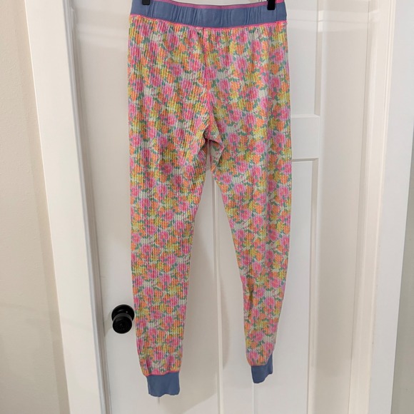 Natural Life Floral Waffle Knit Jogger Pajama Pants Blue Pink Orange Medium Boho - Picture 3 of 4